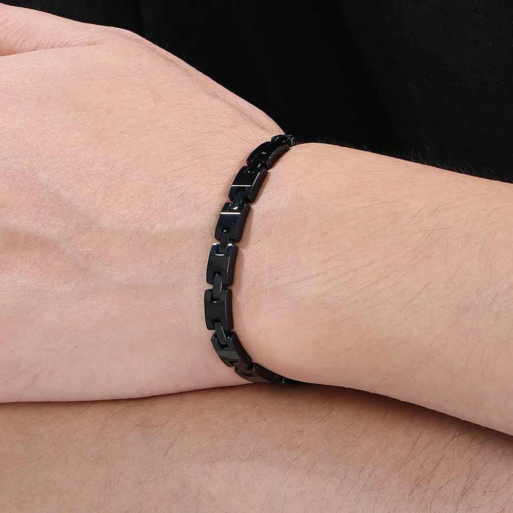 Never Scratched Tungsten Steel Men's Bracelets Black Silver Color 6MM Width H Style Link Chain Bracelet for Man Women