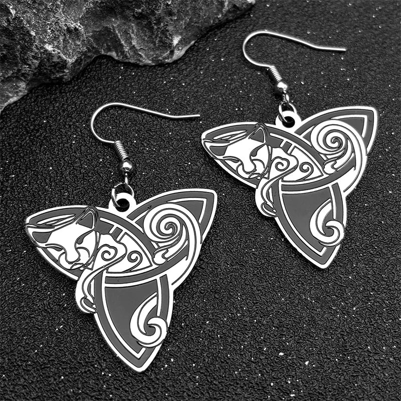 Celtic Knot Silver Earrings Vintage Fox Viking