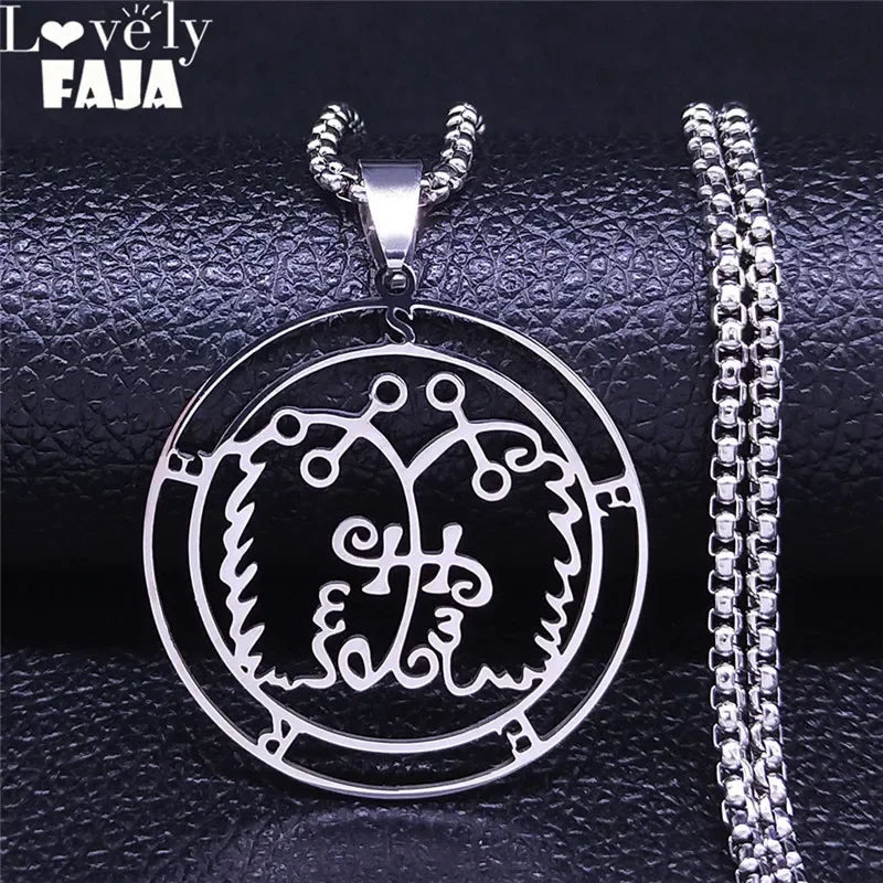 Demon Seal Silver Pendant Necklace — Stainless Steel