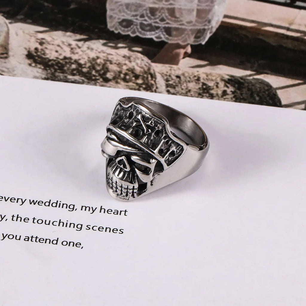 1Pcs European and American Style Non-Fading Stainless Steel Punk Fashion Personality Trendy Exaggerated Skull Men's