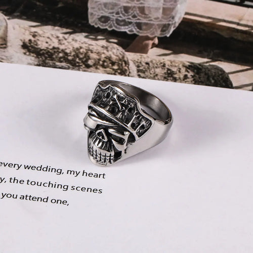 1Pcs European and American Style Non-Fading Stainless Steel Punk Fashion Personality Trendy Exaggerated Skull Men's