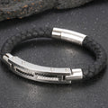 Gold Color Bracelets for Men 8MM Wide Braided Leather Rope Chain Bracelet CZ Stainless Steel Men's Arm Jewelry Birthday