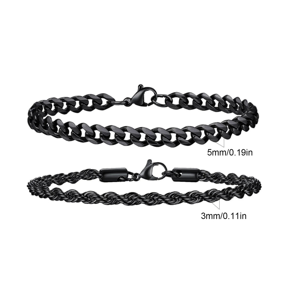 Rope Cuban Chain Bracelet 2pcs — Two-Tone