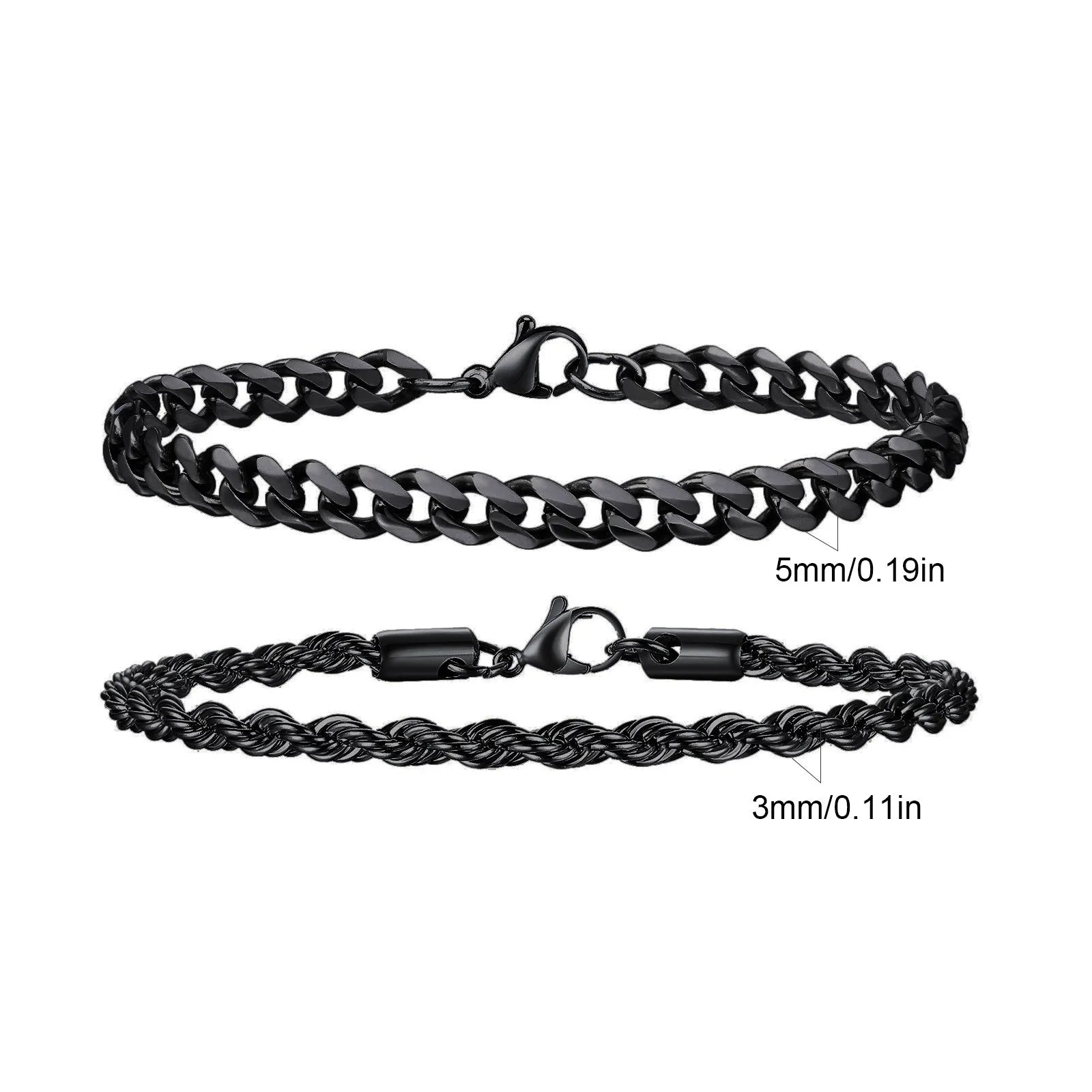 Rope Cuban Chain Bracelet 2pcs — Two-Tone