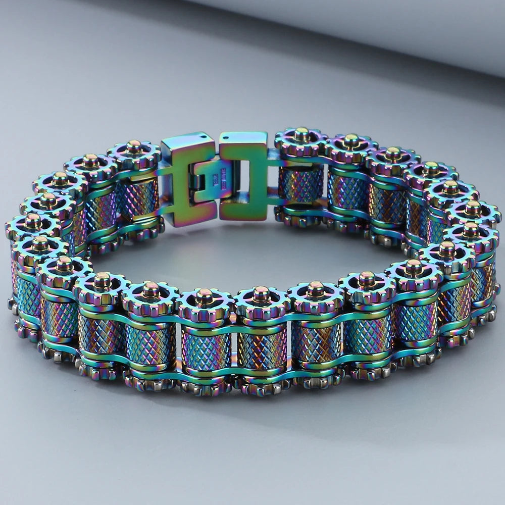 Casting Stainless Steel Man Bracelet 15MM Width Bike Motorcycle Chain Men's Bracelets & Bangles for Men 5 Color Bikers'
