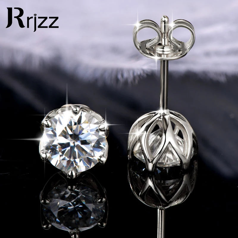 Rrjzz Certified 0.5CT-1CT D Color VVS1 Moissanite Stud Earrings 925 Sterling Silver Plated Hypoallergenic Earrings for Men Women