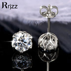 Rrjzz Certified 0.5CT-1CT D Color VVS1 Moissanite Stud Earrings 925 Sterling Silver Plated Hypoallergenic Earrings for Men Women