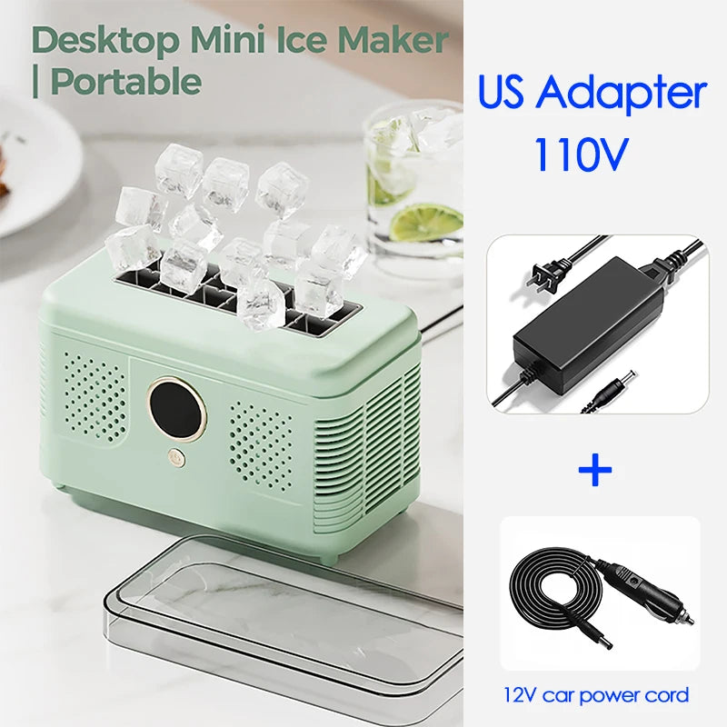 100V-230V Portable 12V Car Cube Ice Machine Mini Ice Maker Automatic Ice Making Box for Home Dormitory Office Camping