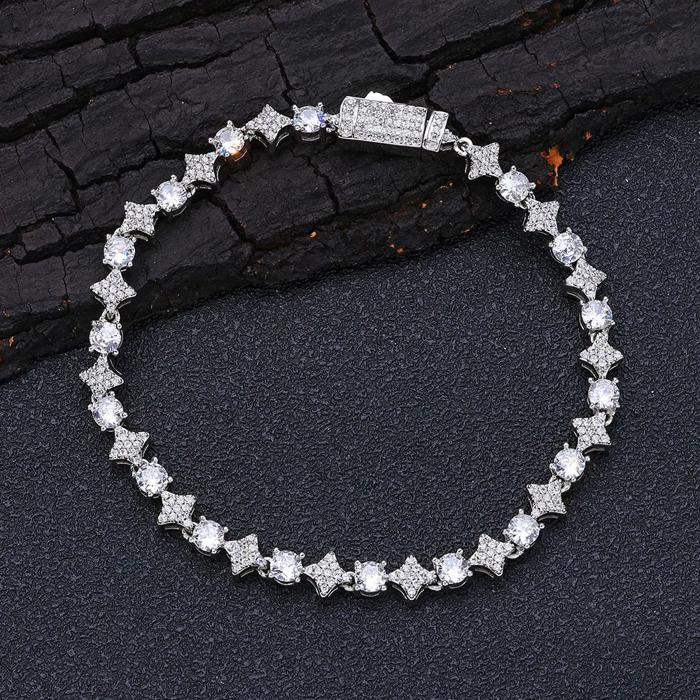 NUOYA Hip Hop Tennis Bracelet Iced Out AAAAA CZ Diamond Star Chain Bling White Gold Plated Jewelry luxury Gift Women Men