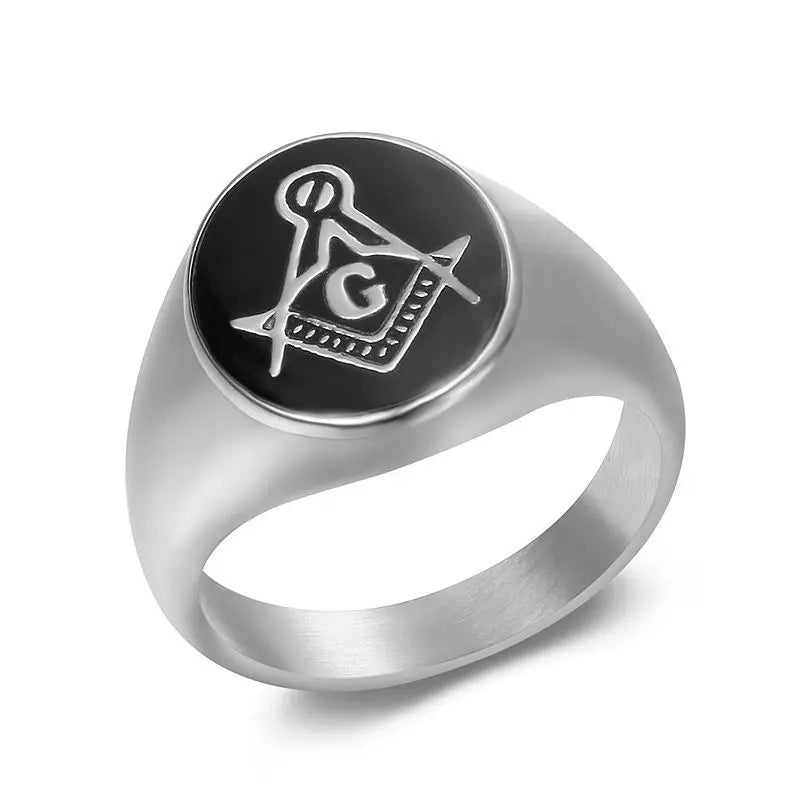 Geometric Black Glue Masonic AG Rings Stainless Steel Men Personalized Fashion Ring Charm Jewelry