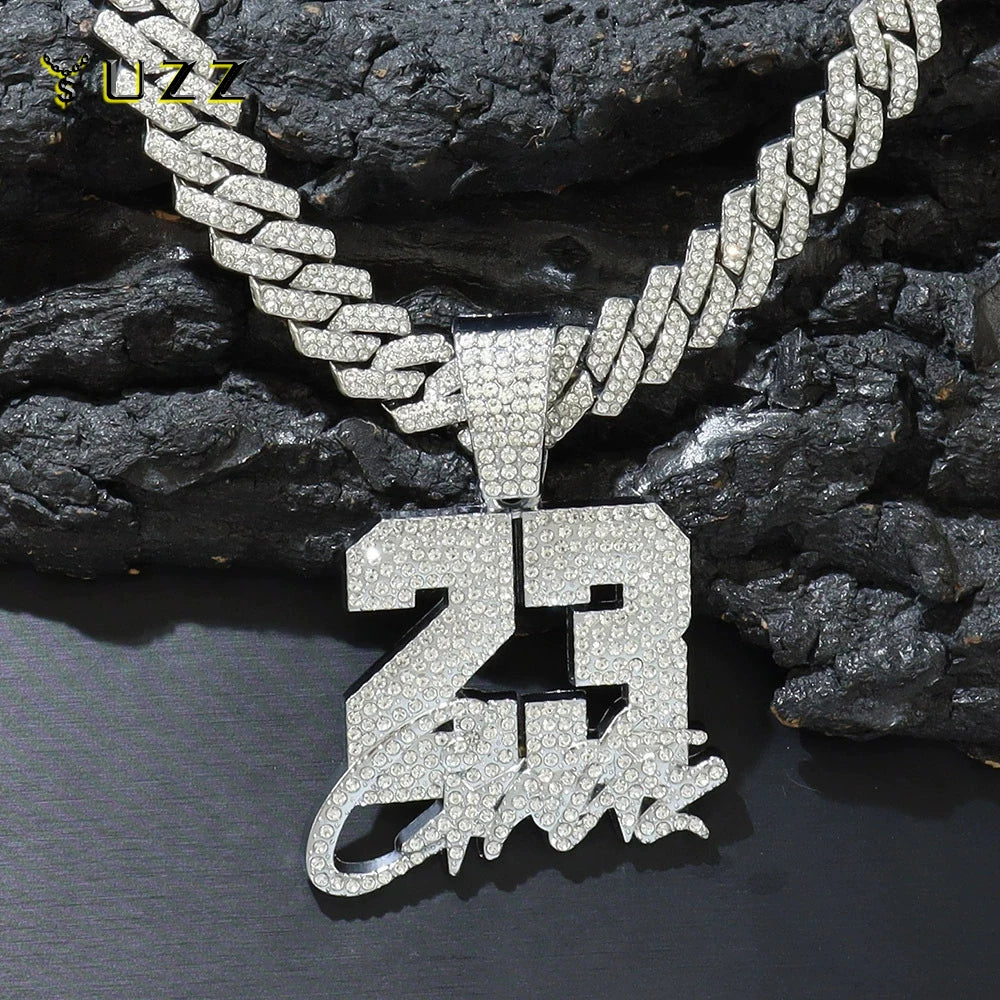 New Fashionable Men Hip Hop Number 23 Pendant Necklace With 13mm Cuban Chain HipHop Alloy Iced Out Bling Necklaces