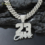 New Fashionable Men Hip Hop Number 23 Pendant Necklace With 13mm Cuban Chain HipHop Alloy Iced Out Bling Necklaces