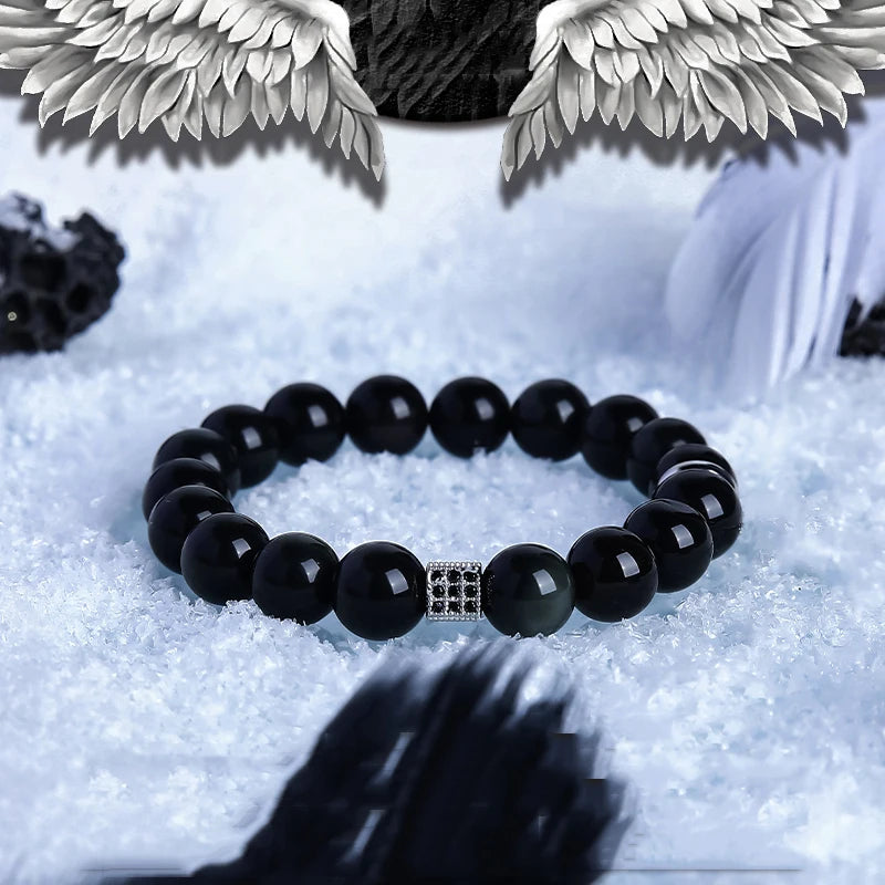 Block Volcanic Lava Stone Bracelet Men Black Classic Matte Obisidian Labradorite Bead Jewelry Women Birthday Gift for
