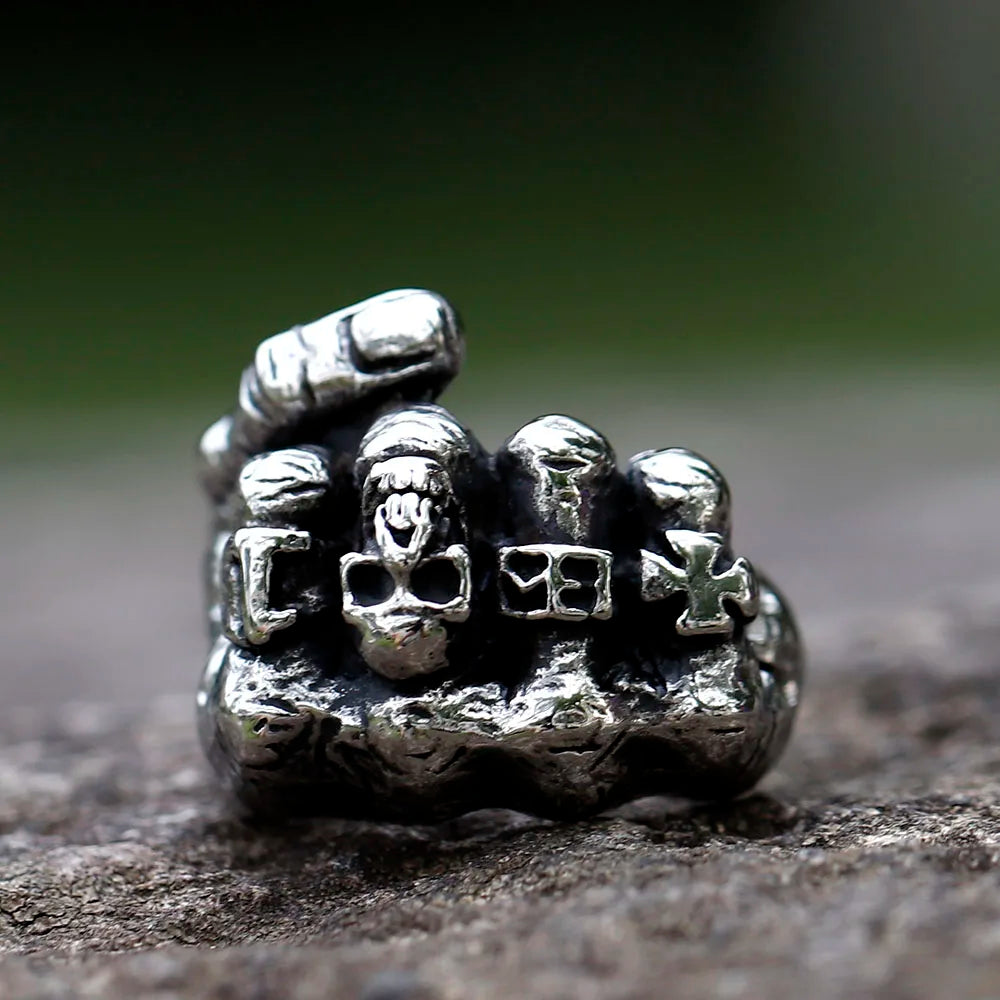 Retro Fist Skull Power Ring — Stainless Steel