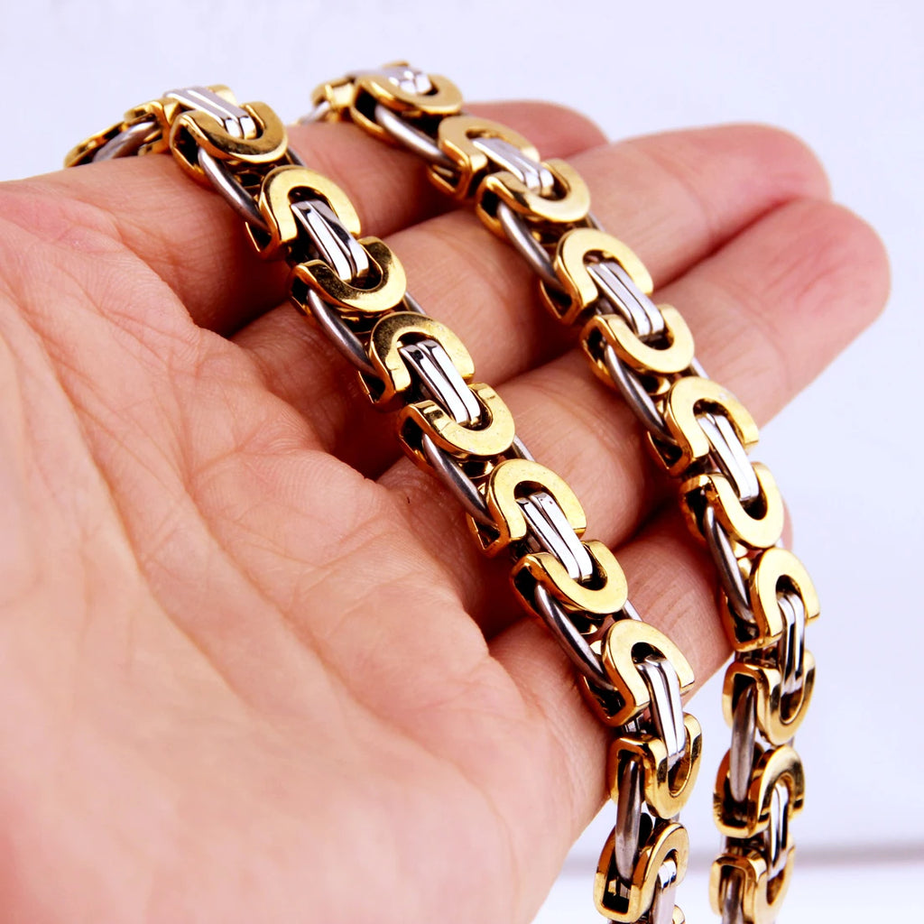 Custom Length 7"-40" 6/8/11mmm Choker Long Necklace Men Male Stainless Steel Flat Byzantine Box Chain Husband Boyfriend Gift