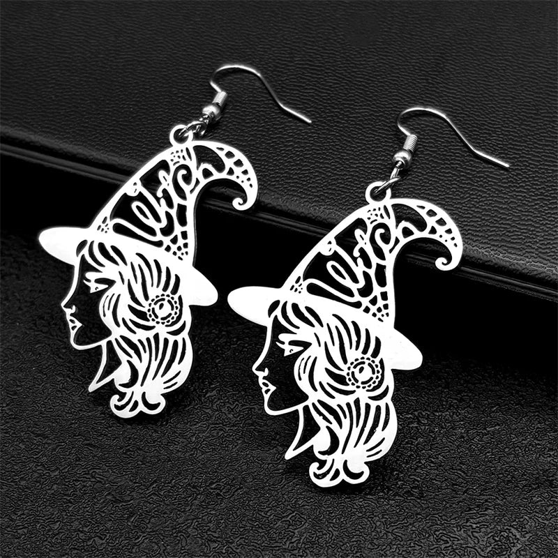 Steel Earrings Witch Head Hollow Flower Big Hoop