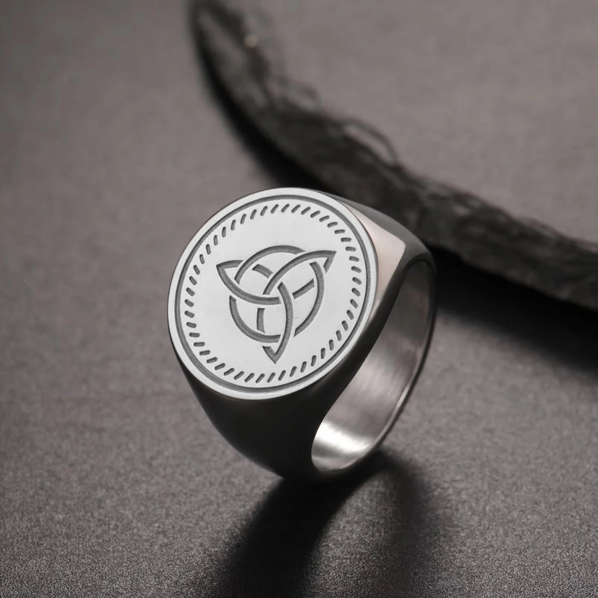 Celtic Trinity Knot Triquetra Signet Ring Engraved Spiritual Protection Ring Irish Knot Symbol Statement Jewelry