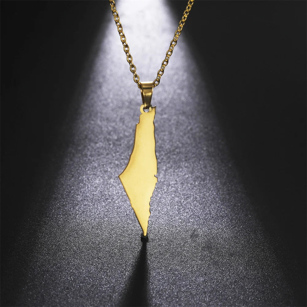 My Shape Palestine Arabic Pendant Necklaces for Women Men Country Geographic Charms Chain Choker Fashion Stainless Steel Jewelry
