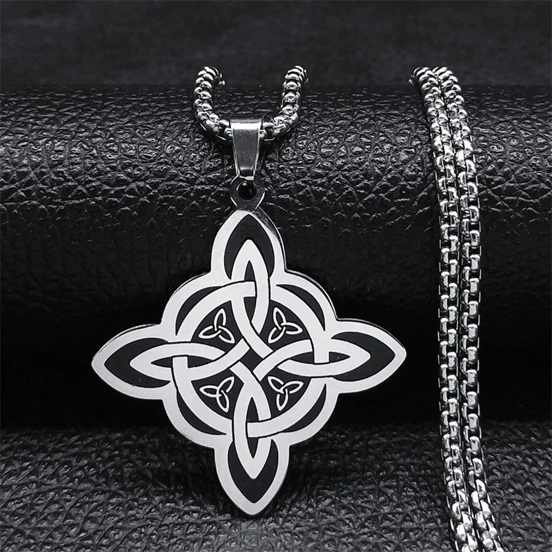 Witchcraft Celtic Witch Knot Pendant Necklace for Women Men Stainless Steel Slavic Protection Amulet Jewelry nudo de