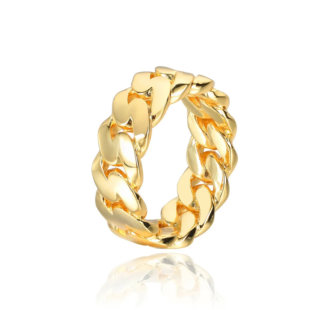 Luxury 24K 9999 Pure Gold real gold Hip-Hop Simple 8mm Gloface Cuban Chain Ring Hiphop Men's Ring