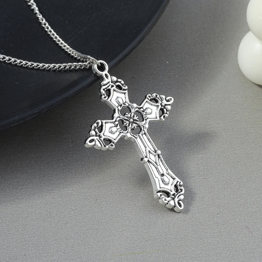 Retro Cross Pendant Necklaces for Women Men Gothic Steampunk Skull Necklace Chain Hip Hop Jewelry Gifts