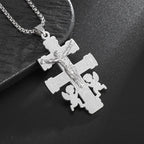 Catholic Jesus Cross Stainless Steel Pendant Necklace for Men Women Vintage Christian Prayer Jewelry