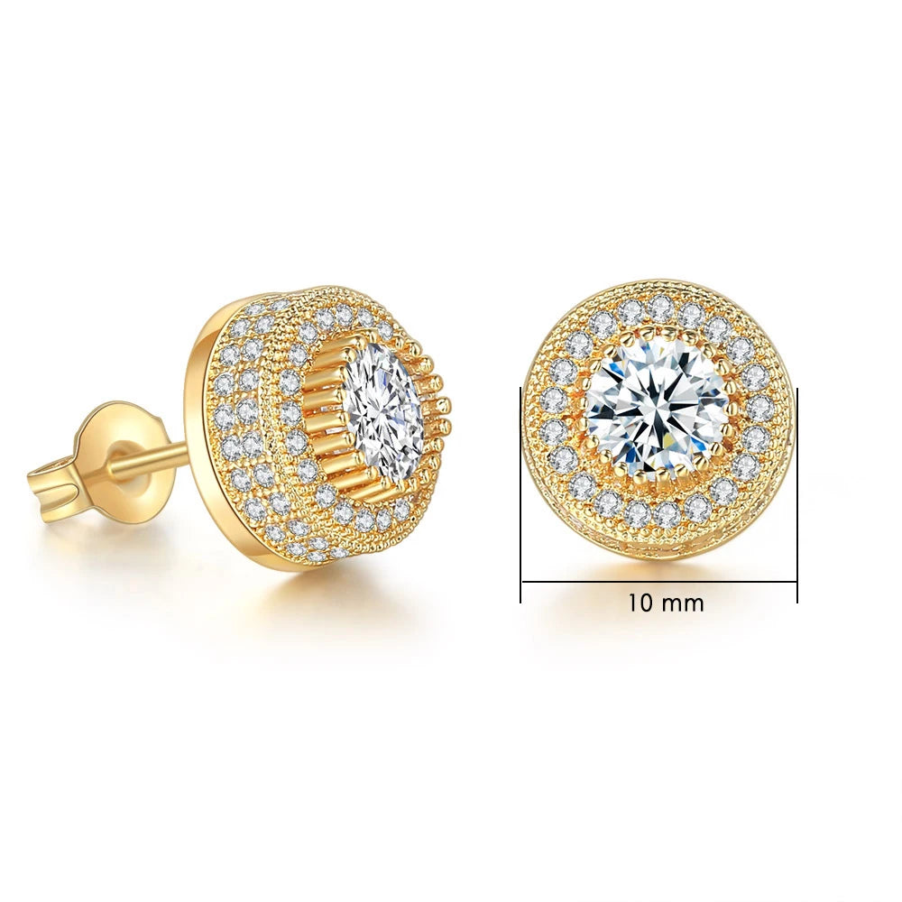 Iced Out Round CZ Piercing Stud Earrings for Men and Women