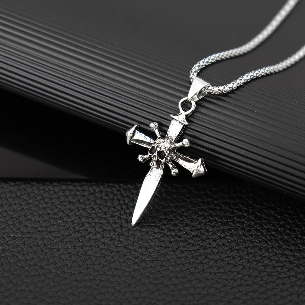 Cross Skull Pendant Necklace — Stainless Steel