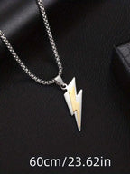 Two Tone Stainless Steel Lightning Bolt Pendant Necklace For Men Hip Hop Rock Streetwear Jewelry