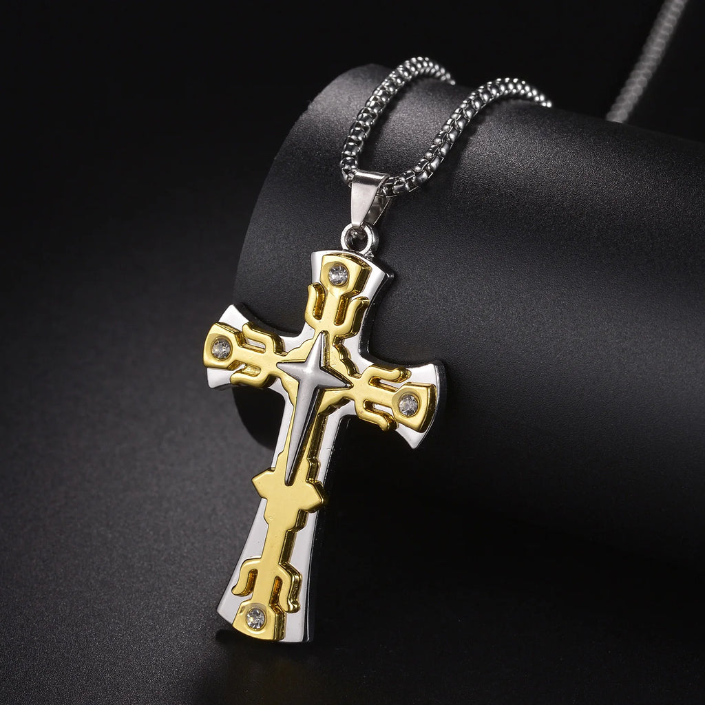 Christian Jesus Cross Necklace For Women Men Stainless Steel Chains Choker Religion Pendants Jewelry Prayer Baptism Gift