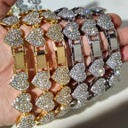 Hip Hop Full Crystal Heart Tennis Chain Bracelets for Men Women Bling Square Rhinestone Cuban Link Chain Bracelet Luxury Jewelry