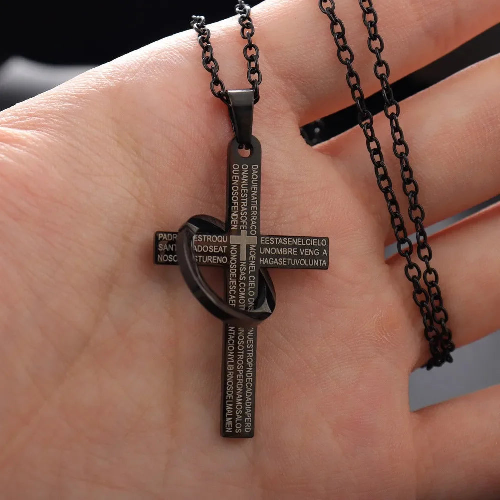Jesus Cross & Saint Benedict Pendant Necklace — Stainless Steel