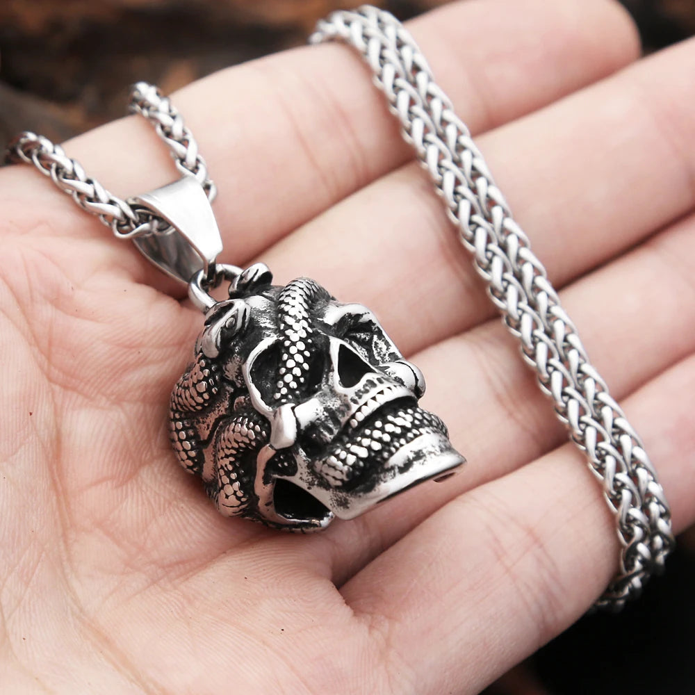 Skull Snake Pendant Necklace — Stainless Steel