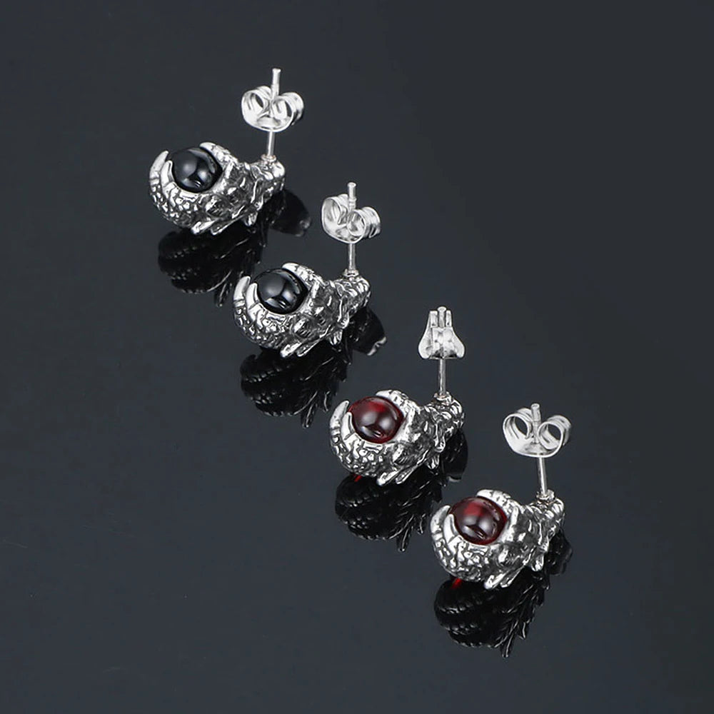 Dragon Black Earrings Punk Claw Black/red Stone