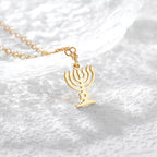 Star of David Menorah Pendant Necklace — Steel