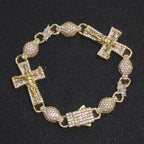 Gold Cross Jesus Bracelet Iced Out 8MM Bead