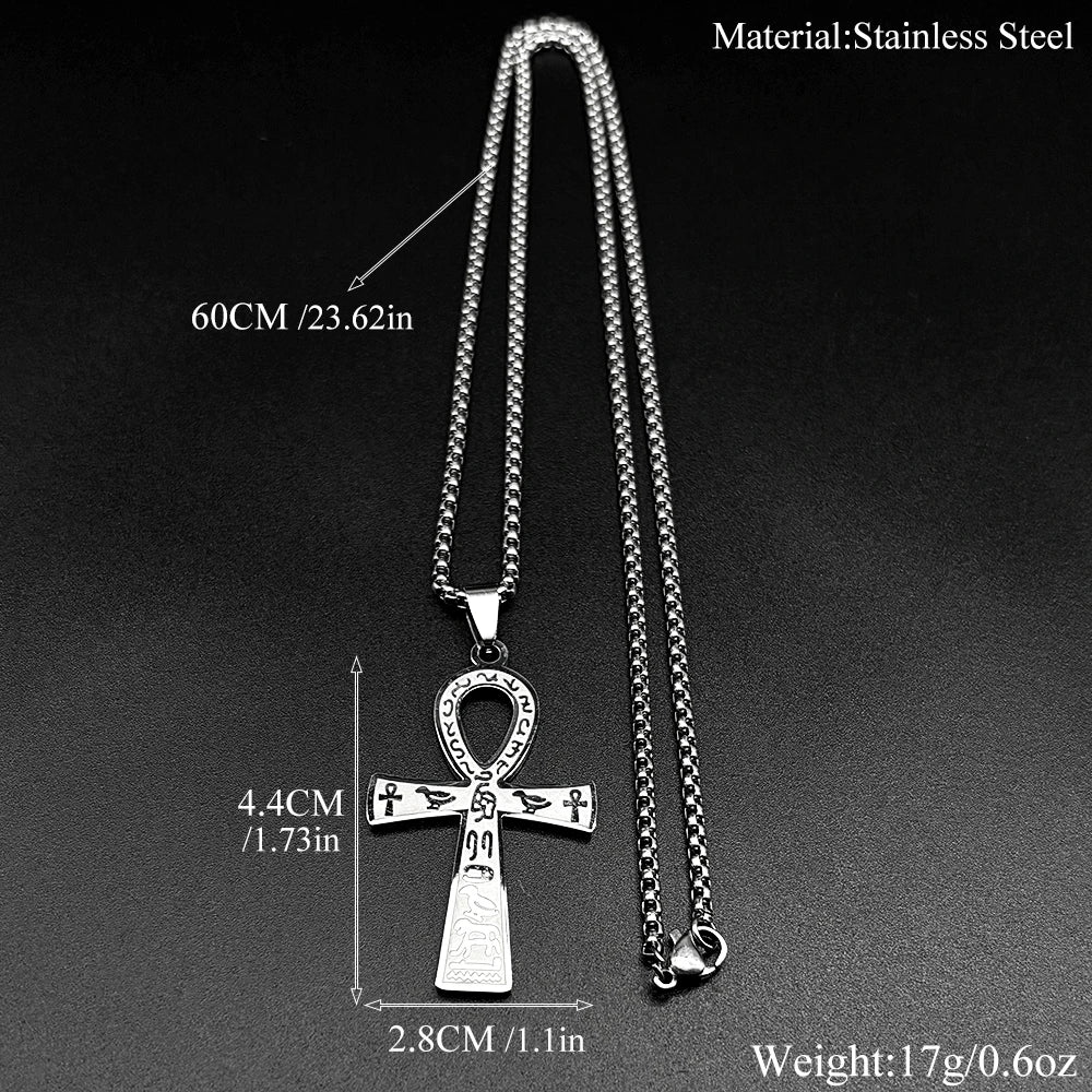 Egyptian Ankh Cross Key Of Life Pendant Necklaces for Women Men Stainless Steel Gold Color Egypt Hieroglyph Chain