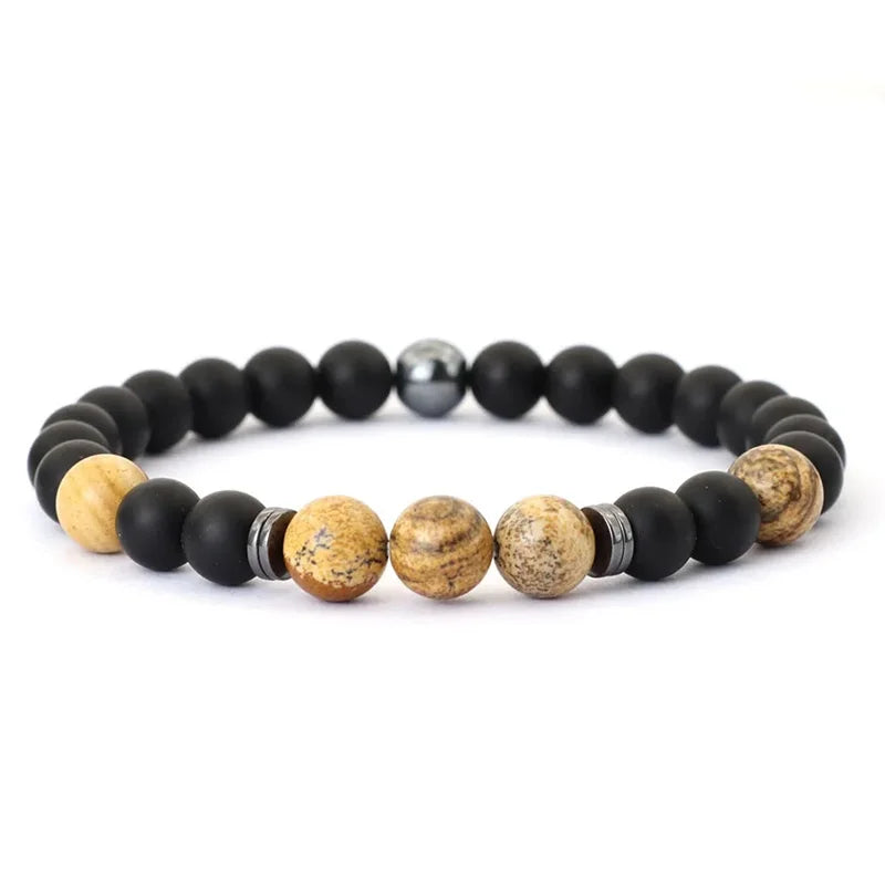 Mens Bracelet 8mm Onyx Tiger Eyes Stone Beaded Braclet Hematite Healing Braslet Cadeau Homme Leisure Accessories