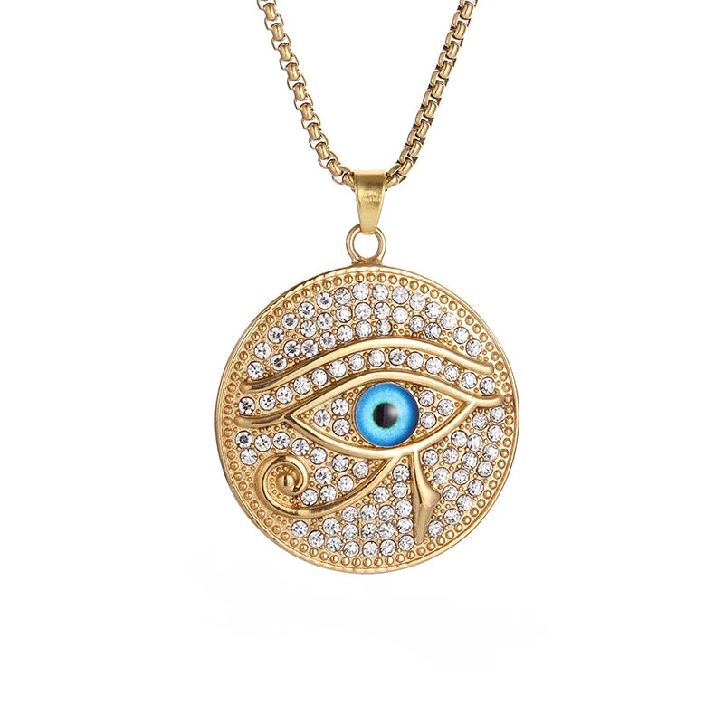 Shining Iced Out Ancient Egyptian God Eye of Horus Cross Pendant Necklace for Men and Women Hip Hop Trendy Amulet