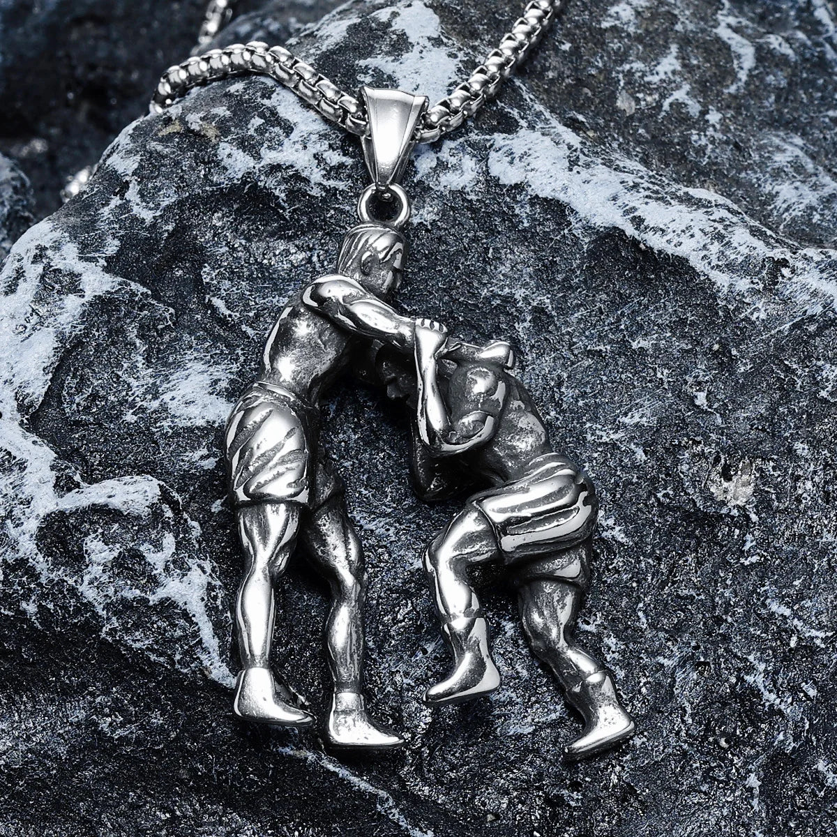 Kung Fu Combat Fight Pendant Necklace — Stainless Steel