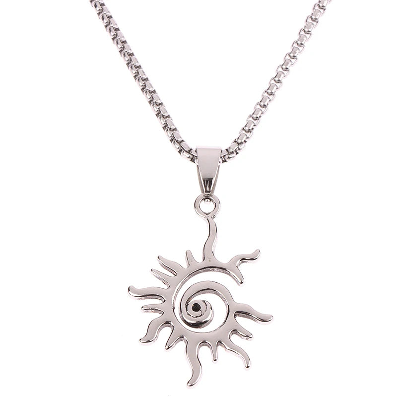 Fashion Creative Sun Flame Pendant Necklace Punk Hip Hop Retro Hipster Men's Hollowed Out Titanium Steel Necklace