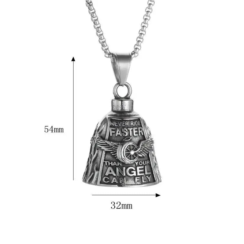 Angel Wings Moto Bell Steel Pendant Punk
