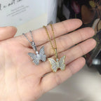 Cross Pendant Necklace Iced Out Butterfly CZ