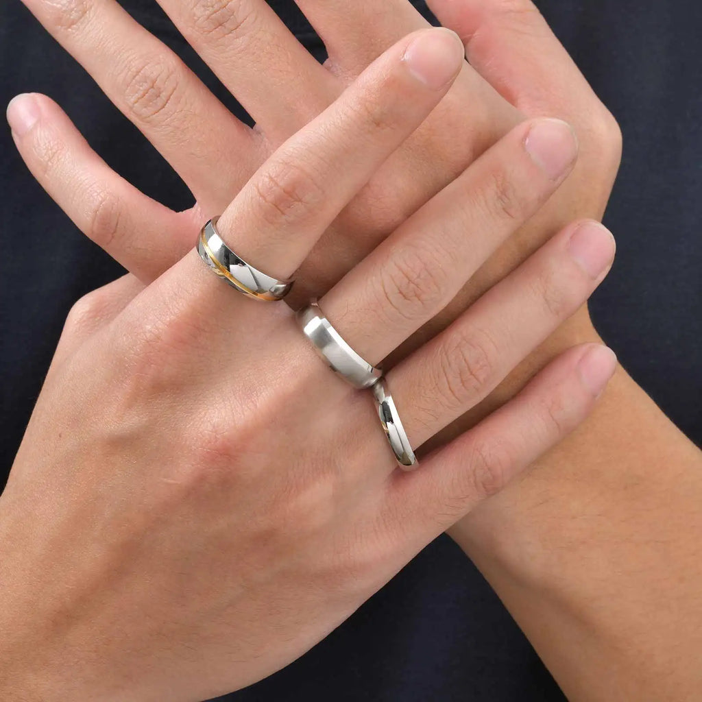 Vnox 3pcs/set Men's Stainless Steel Rings Set, Black Silver Gold Color Wedding Band, Anniversary Birthday Party Jewelry