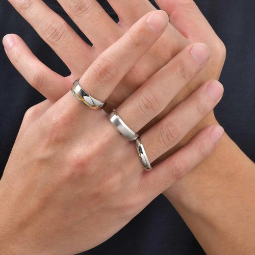 3-Piece Band Ring Set — Black Gold Silver Tri-Color