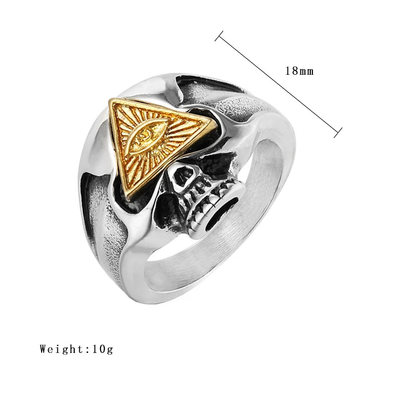 Vintage All Seeing Eye Skull Ring Men And Women Stainless Steel Skull Biker Ring Male Punk Hip Hop Jewelry Dropshipping