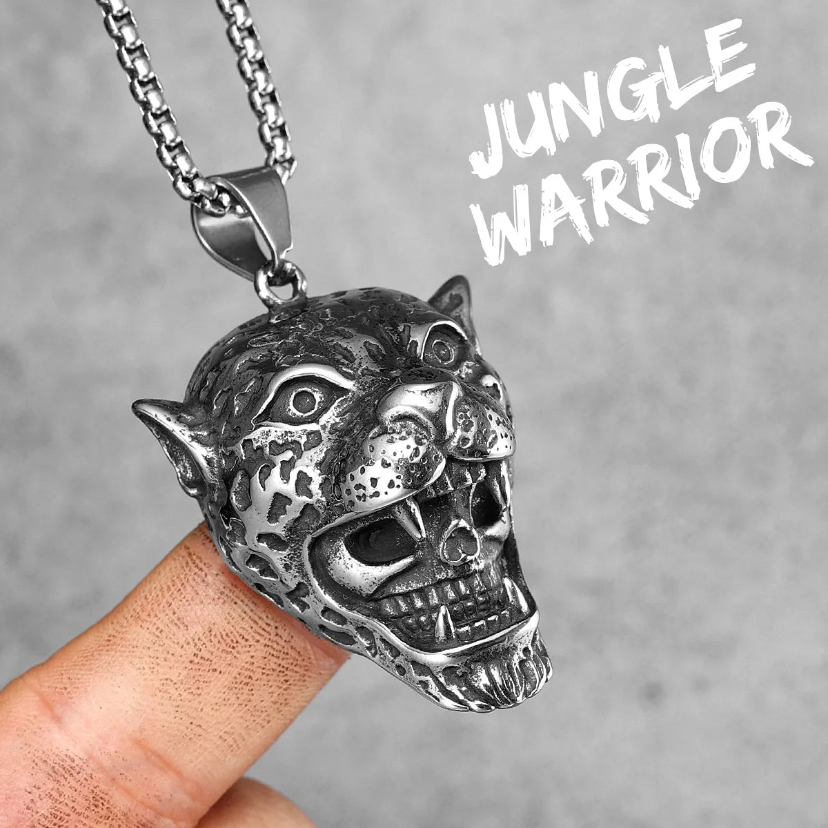 Jungle Jaguar Hunter Stylish Men Necklace with Pendant Stainless Steel Jewelry for Male Women Punk Hip Hop Accessories Gifts