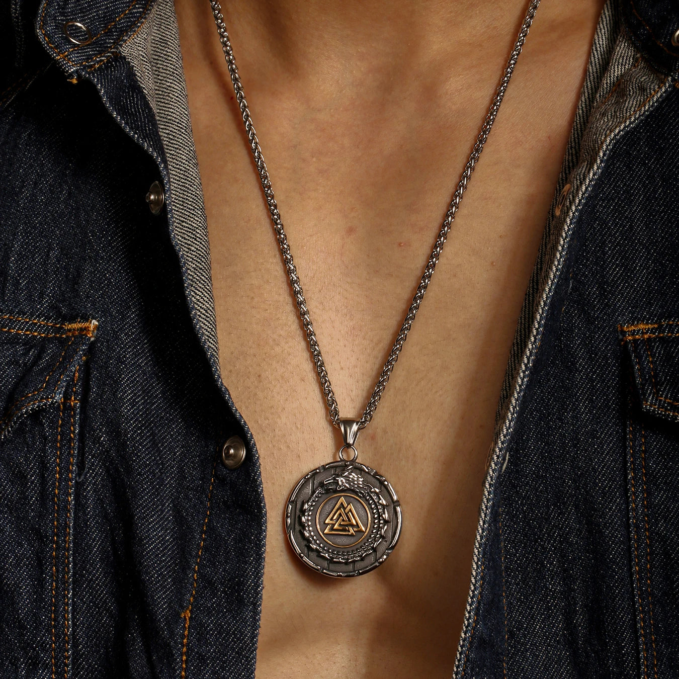 Viking Dragon Stainless Steel Pendant Necklace