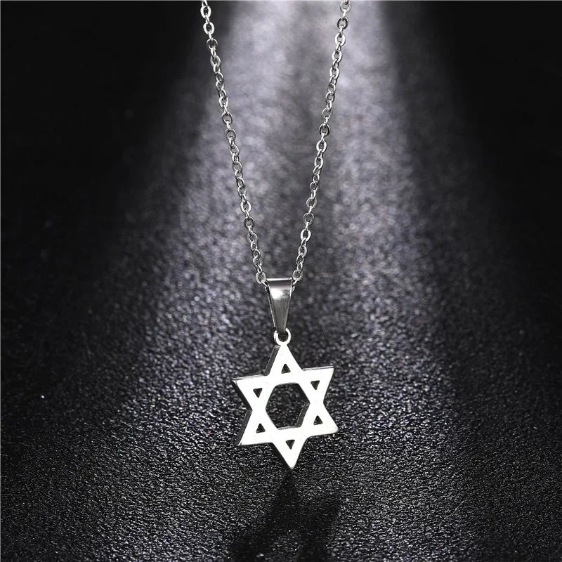 Star of David Heart Pendant Necklace — Stainless Steel