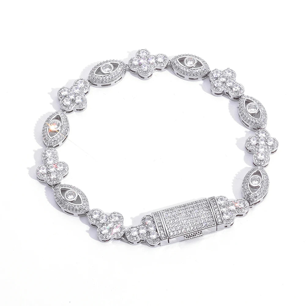 Two-Tone Cross Bracelet 18K Gold Silver CZ